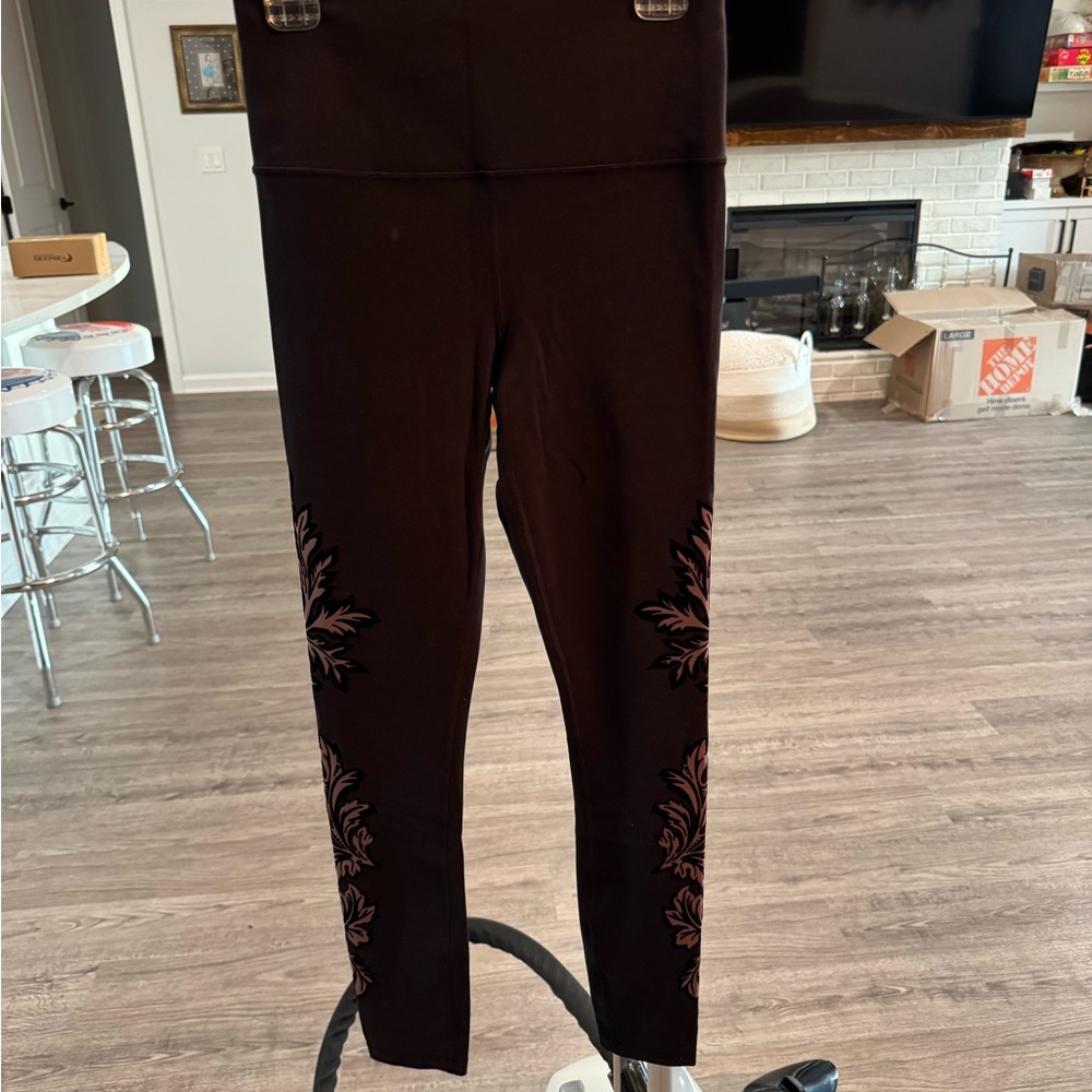 Athleta Black Leggings with Floral Design